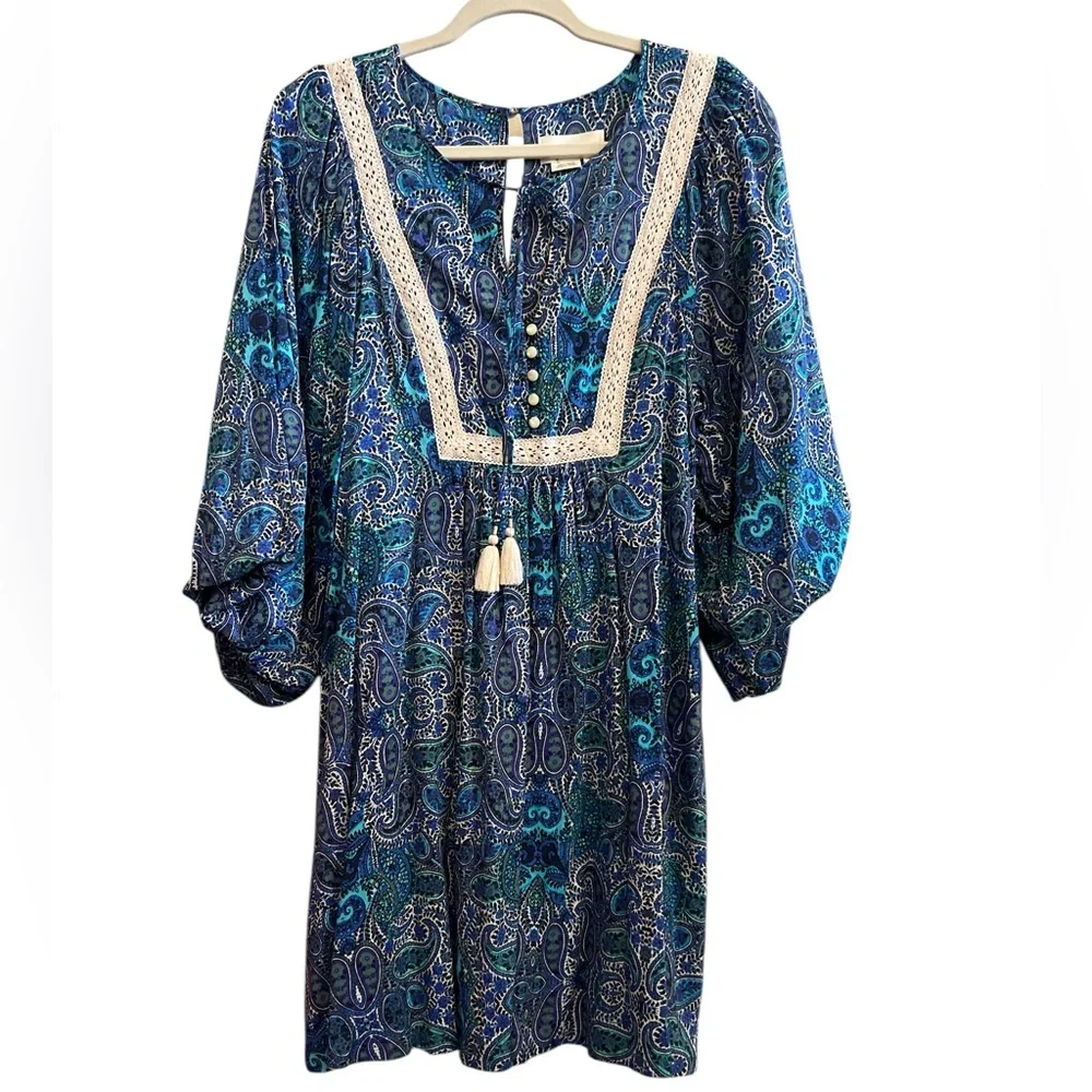 Anthropologie Blue Paisley Boho Romper Dress Size Small NEW